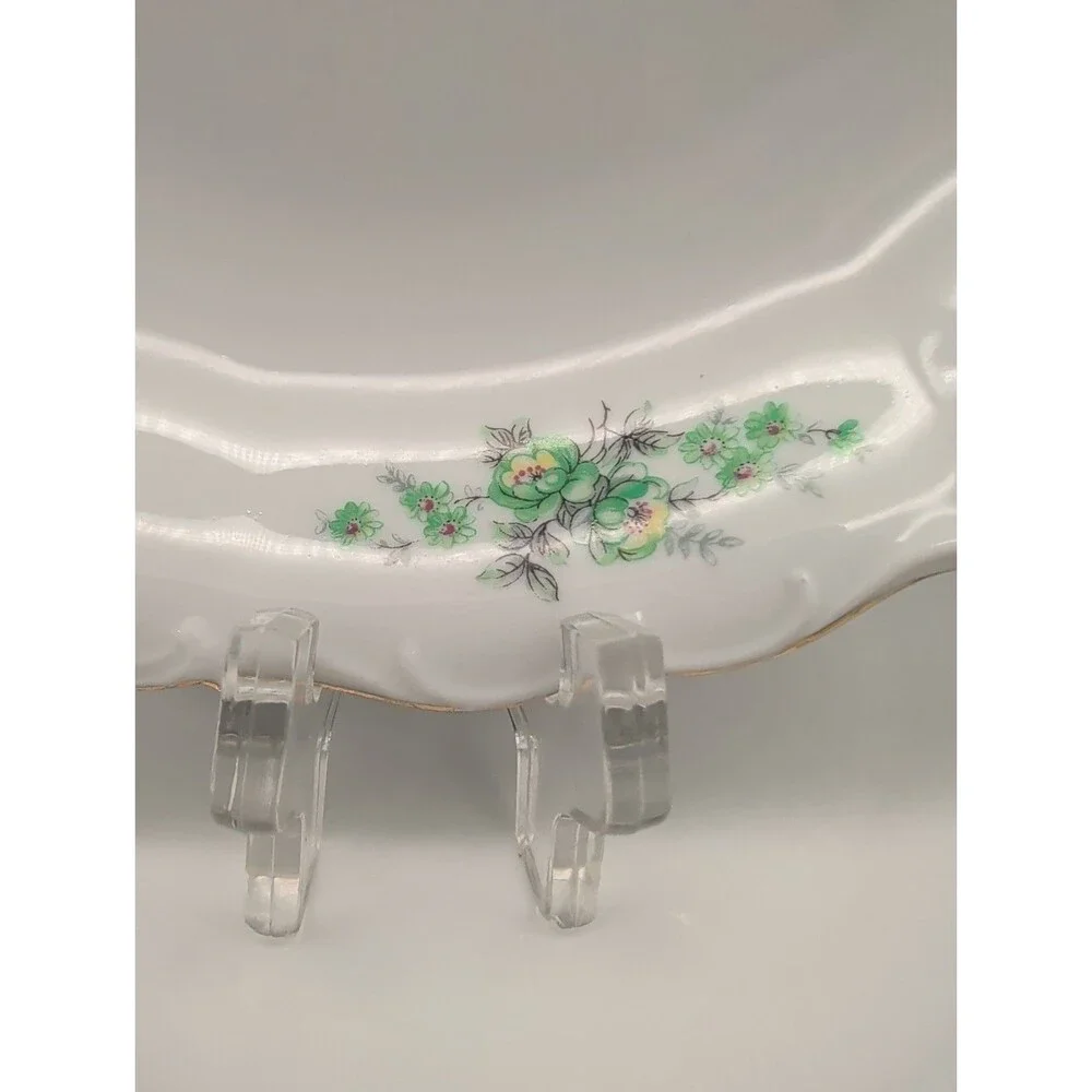 5 Vtg Seltmann Weiden Theresia Shallow Serving Bowls Green Floral Gold Bavaria